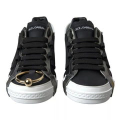 Dolce & Gabbana Black Leather Low Top Sneakers Portofino Shoes - EU44/US11