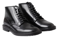 Dolce & Gabbana Black Leather Men Short Boots Lace Up Shoes - EU39/US6 - Boots