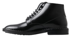 Dolce & Gabbana Black Leather Men Short Boots Lace Up Shoes - EU39/US6 - Boots