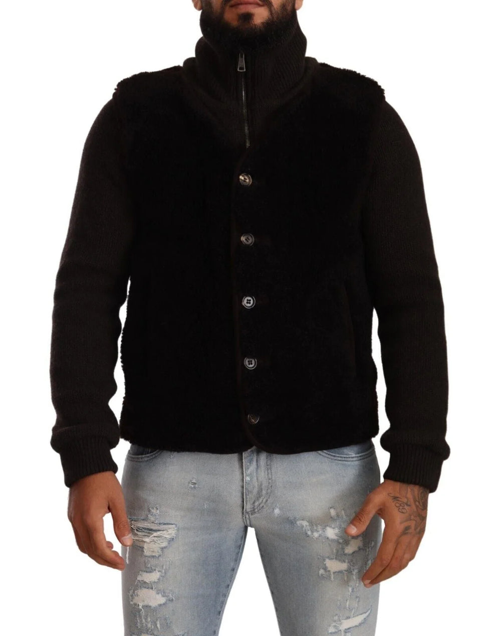 Dolce & Gabbana Black Leather Mens Turtle Neck Coat Jacket - IT48 | M - Bomber Jackets