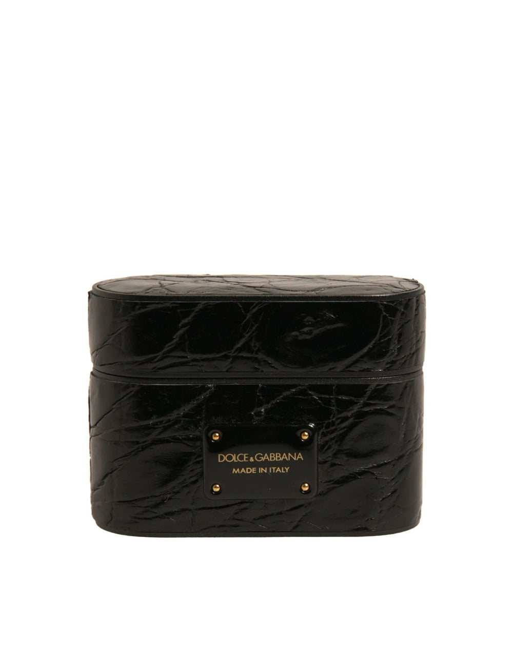 Dolce & Gabbana Black Leather Metal Logo Plaque Holder Airpods Case - Headphone Carrying Cases