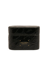 Dolce & Gabbana Black Leather Metal Logo Plaque Holder Airpods Case - Headphone Carrying Cases