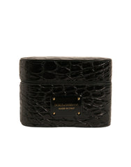 Dolce & Gabbana Black Leather Metal Logo Plaque Holder Airpods Case - Headphone Carrying Cases