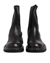 Dolce & Gabbana Black Leather Mid Calf Boots Flats Shoes - EU44/US11