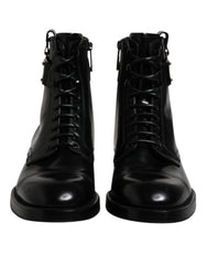 Dolce & Gabbana Black Leather Mid Calf Boots Lace Up Shoes - EU41/US8 - Boots
