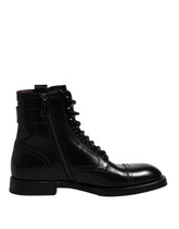 Dolce & Gabbana Black Leather Mid Calf Boots Lace Up Shoes - EU41/US8 - Boots