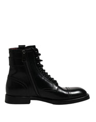 Dolce & Gabbana Black Leather Mid Calf Boots Lace Up Shoes - EU41/US8 - Boots