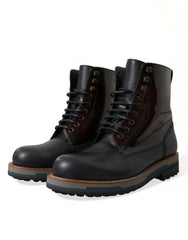 Dolce & Gabbana Black Leather Military Combat Boots Shoes - EU41.5/US8.5