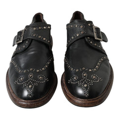 Dolce & Gabbana Black Leather Monk Strap Studded Dress Shoes - EU44/US11