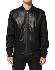 Dolce & Gabbana Black Leather Nylon FullZip Blouson Jacket - IT56 | XXL - Bomber Jackets