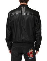 Dolce & Gabbana Black Leather Nylon FullZip Blouson Jacket - IT56 | XXL - Bomber Jackets