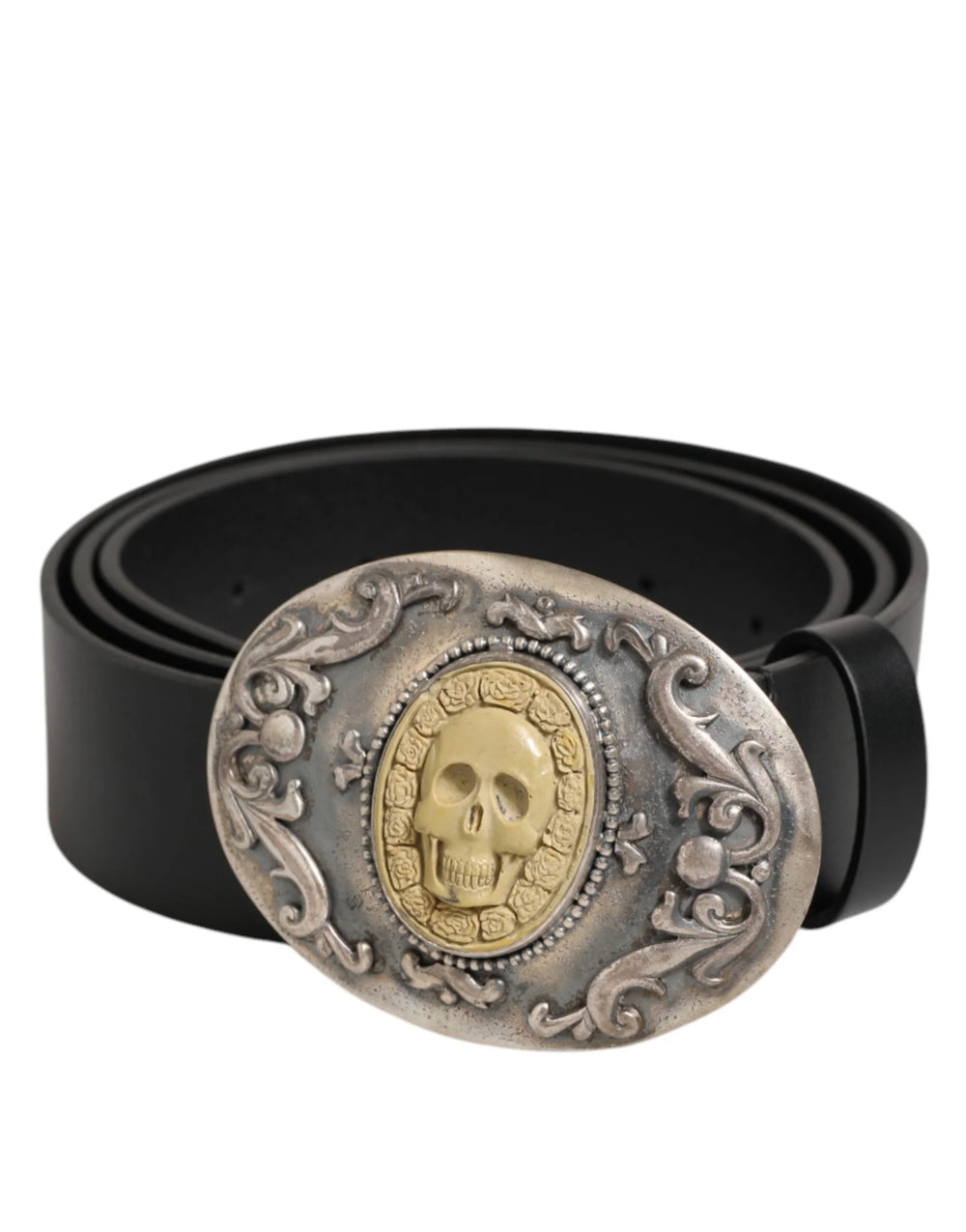 Dolce & Gabbana Black Leather Ornate Metal Buckle Men Belt - 100 cm / 40 Inches