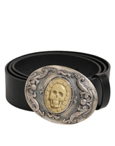 Curea Dolce & Gabbana din piele neagră cu cataramă metalică ornamentată pentru bărbați - 100 cm / 40 inci