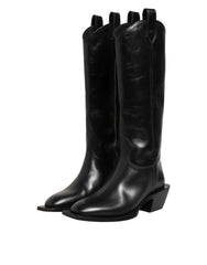 Dolce & Gabbana Black Leather Over The Calf Biker Boots Shoes - EU44/US11 - Boots