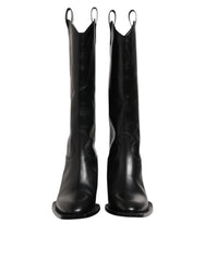 Dolce & Gabbana Black Leather Over The Calf Biker Boots Shoes - EU44/US11 - Boots