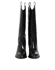 Dolce & Gabbana Black Leather Over The Calf Biker Boots Shoes - EU44/US11 - Boots