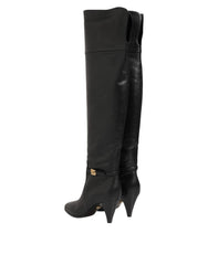 Dolce & Gabbana Black Leather Over-The-Knee DG Boots Shoes - EU39/US8.5 - Boots