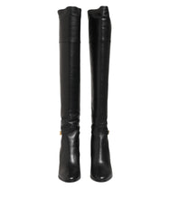 Dolce & Gabbana Black Leather Over-The-Knee DG Boots Shoes - EU39/US8.5 - Boots