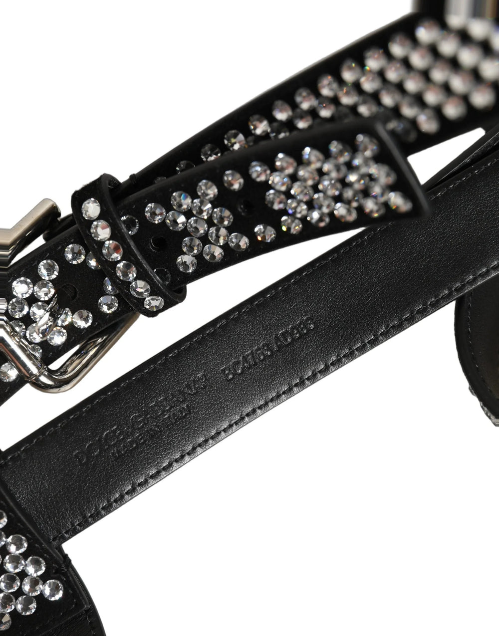 Dolce & Gabbana Black Leather Rhinestones Embellished Men Suspender - One Size