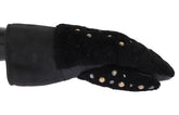 Dolce & Gabbana Black Leather Shearling Studded Gloves - 9|M