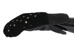 Dolce & Gabbana Black Leather Shearling Studded Gloves - 9|M - Gloves & Mittens