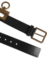 Dolce & Gabbana Black Leather Side Rings Brass Buckle Belt - 90 cm / 36 Inches