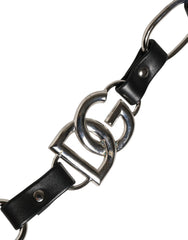 Dolce & Gabbana Svart Läder Silverkedja Väskaccessoar Axelrem
