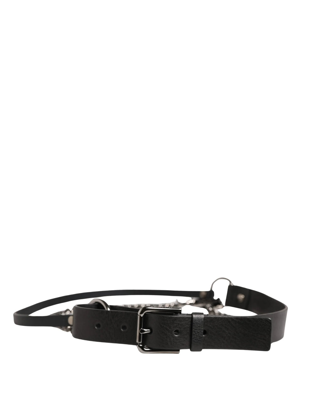 Dolce & Gabbana Black Leather Silver Chain Waist Men Belt - 95 cm / 38 Inches