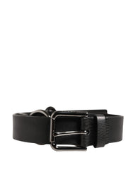 Dolce & Gabbana Black Leather Silver Chain Waist Men Belt - 95 cm / 38 Inches