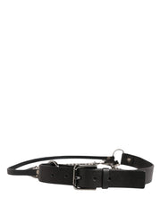 Dolce & Gabbana Black Leather Silver Chain Waist Men Belt - 95 cm / 38 Inches