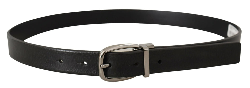 Dolce & Gabbana Black Leather Silver Chrome Metal Logo Buckle Belt - 80 cm / 32 Inches - Belts