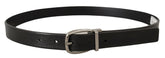 Dolce & Gabbana Black Leather Silver Chrome Metal Logo Buckle Belt - 80 cm / 32 Inches - Belts