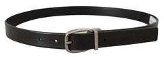 Dolce & Gabbana Black Leather Silver Chrome Metal Logo Buckle Belt - 80 cm / 32 Inches - Belts