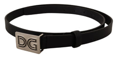 Dolce & Gabbana Black Leather Silver DG Logo Buckle Belt - 90 cm / 36 Inches - Belts