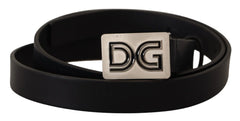 Dolce & Gabbana Black Leather Silver DG Logo Buckle Belt - 90 cm / 36 Inches - Belts