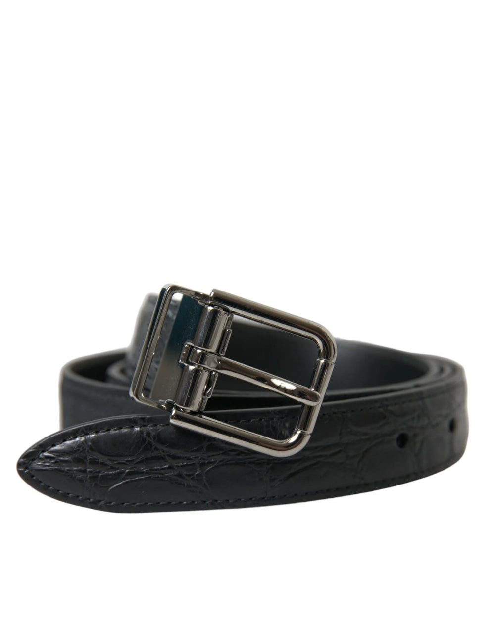 Dolce & Gabbana Black Leather Silver Metal Buckle Belt - 95 cm / 38 Inches - Belts