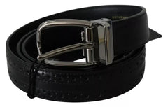 Dolce & Gabbana Black Leather Silver Metal Buckle Classic Belt - 95 cm / 38 Inches - Belts