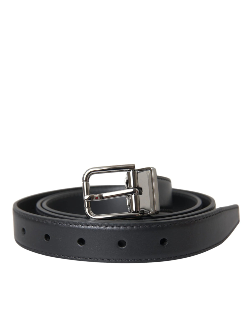 Dolce & Gabbana Black Leather Silver Metal Buckle Men Belt - 110 cm / 44 Inches - Belts