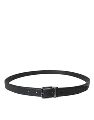 Dolce & Gabbana Black Leather Silver Metal Buckle Men Belt - 110 cm / 44 Inches - Belts