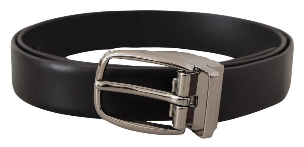 Dolce & Gabbana Black Leather Silver Metal Chrome Logo Buckle Belt - Belts