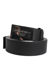 Dolce & Gabbana Black Leather Silver Metal Logo Buckle Belt - Belts