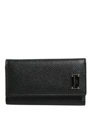 Dolce & Gabbana Black Leather Silver Metal Logo Plaque Trifold Keyring