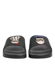 Dolce & Gabbana Black Leather Slides Flats Beachwear Shoes - EU40/US7 - Sandals
