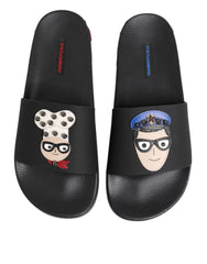 Dolce & Gabbana Black Leather Slides Flats Beachwear Shoes - EU40/US7 - Sandals