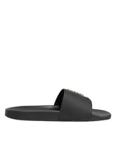 Dolce & Gabbana Black Leather Slides Sandals Beachwear Shoes