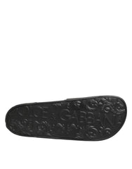 Dolce & Gabbana Black Leather Slides Sandals Beachwear Shoes
