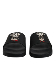 Dolce & Gabbana Black Leather Slides Sandals Beachwear Shoes - Sandals