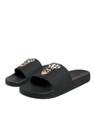 Dolce & Gabbana Black Leather Slides Sandals Beachwear Shoes - Sandals