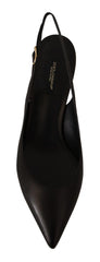 Dolce & Gabbana Black Leather Slingbacks Heels Pumps Shoes - Heels