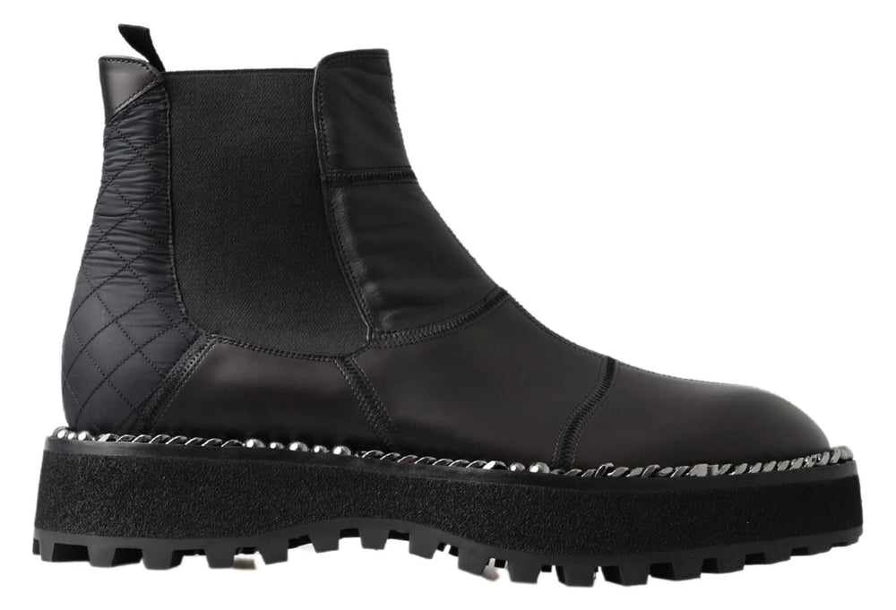 Dolce & Gabbana Black Leather Slip on Stretch Boots - EU45/US12 - Boots